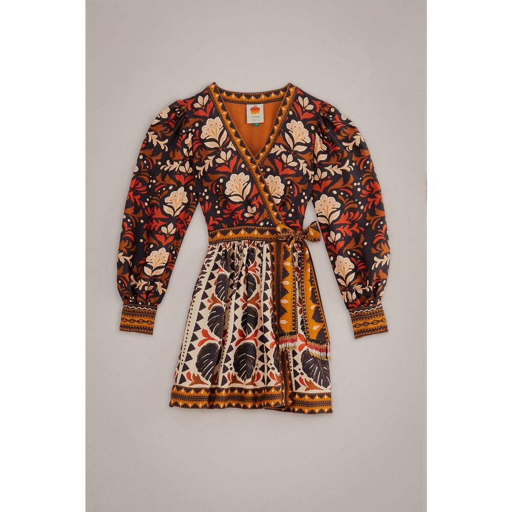 Farm Rio Tapestry Garden Multicolor V Neckline Mini Viscose Long-sleeve Dress - Picture 8 of 9